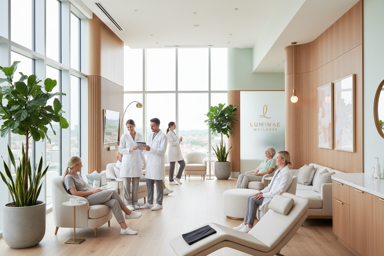 Show a healthecare and wellness center taking care of patients